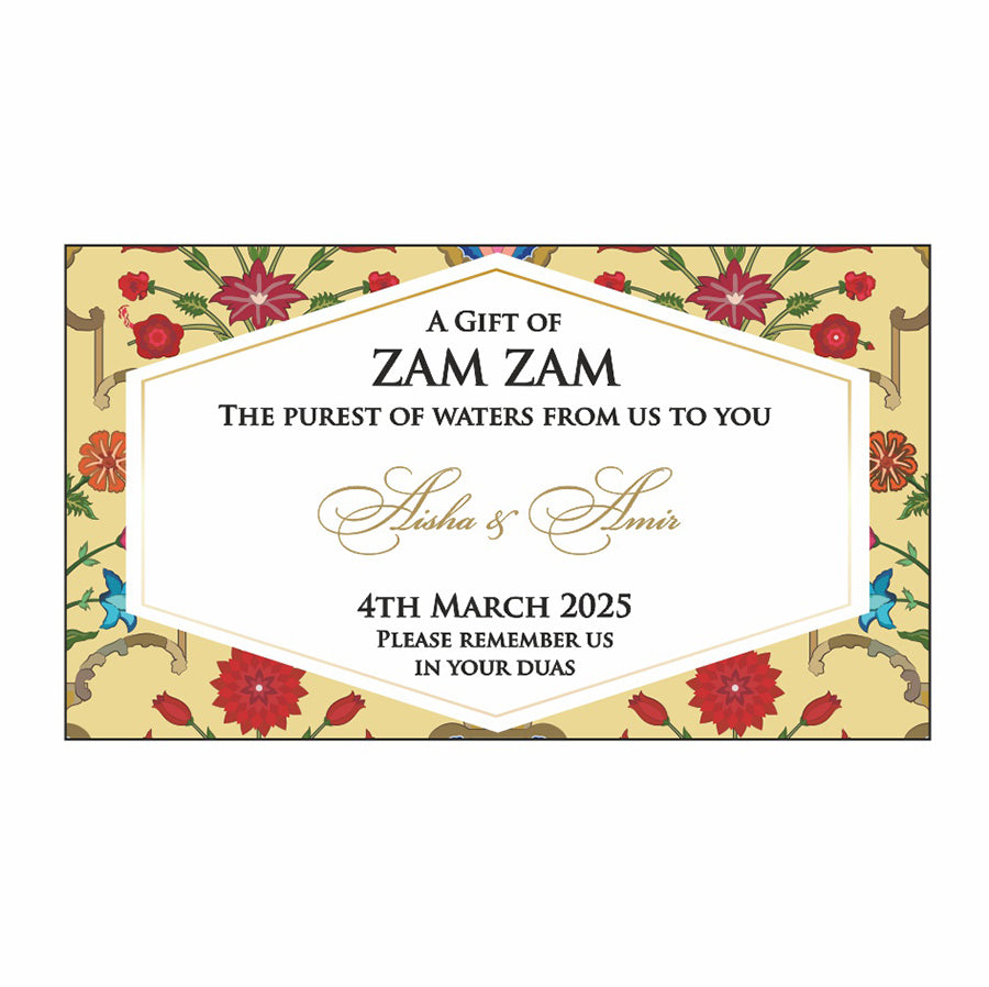 Vintage Floral Personalised Zam Zam Water Bottle Stickers | Custom Isl –  Shadicards.Com, image size:900x898
