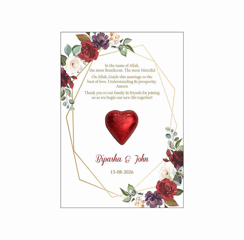 red floral flat favour for chocolate wedding party