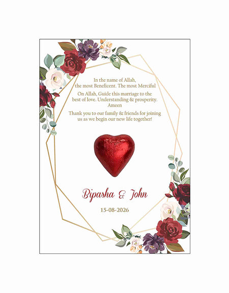 red floral flat favour for chocolate wedding party