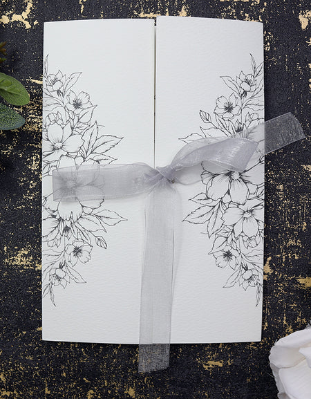 Line drawn grey floral invitations in a5 size