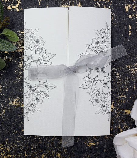Line drawn grey floral invitations in a5 size