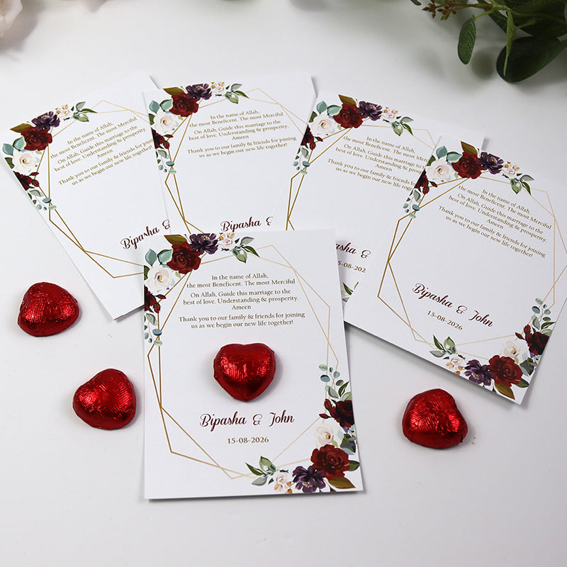 Red Floral Flat A6 Favour Cards FV101 – Add Your Own Chocolate Treat