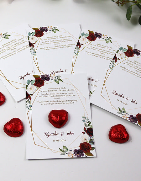 Red Floral Flat A6 Favour Cards FV101 – Add Your Own Chocolate Treat