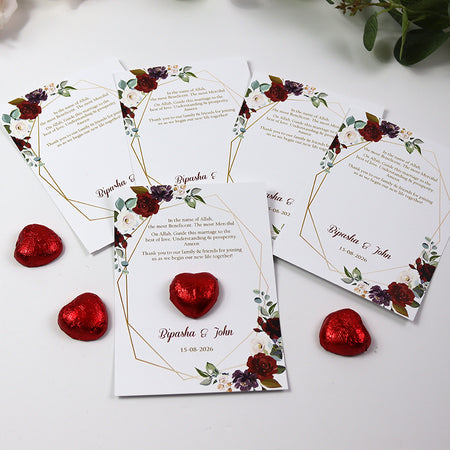 Red Floral Flat A6 Favour Cards FV101 – Add Your Own Chocolate Treat