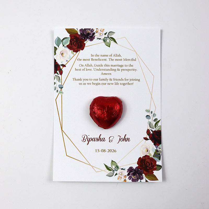 Red Floral Flat A6 Favour Cards FV101 – Add Your Own Chocolate Treat