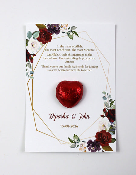 Red Floral Flat A6 Favour Cards FV101 – Add Your Own Chocolate Treat
