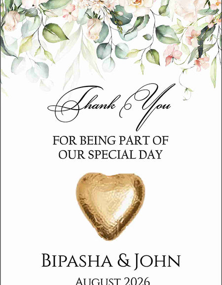 peach and green floral flat favour for chocolate wedding party