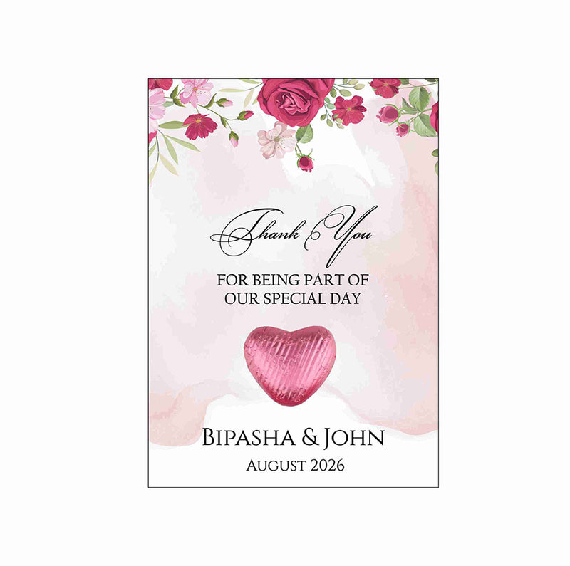 pink floral flat favour for chocolate wedding party
