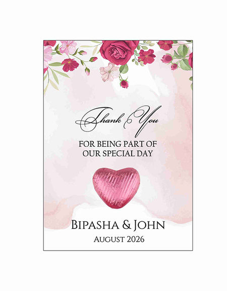 pink floral flat favour for chocolate wedding party