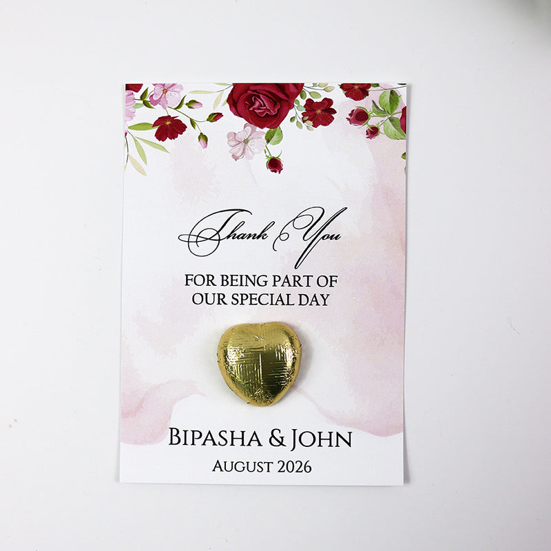 Pink Floral Flat A6 Favour Cards FV103 – Add Your Own Chocolate Treat