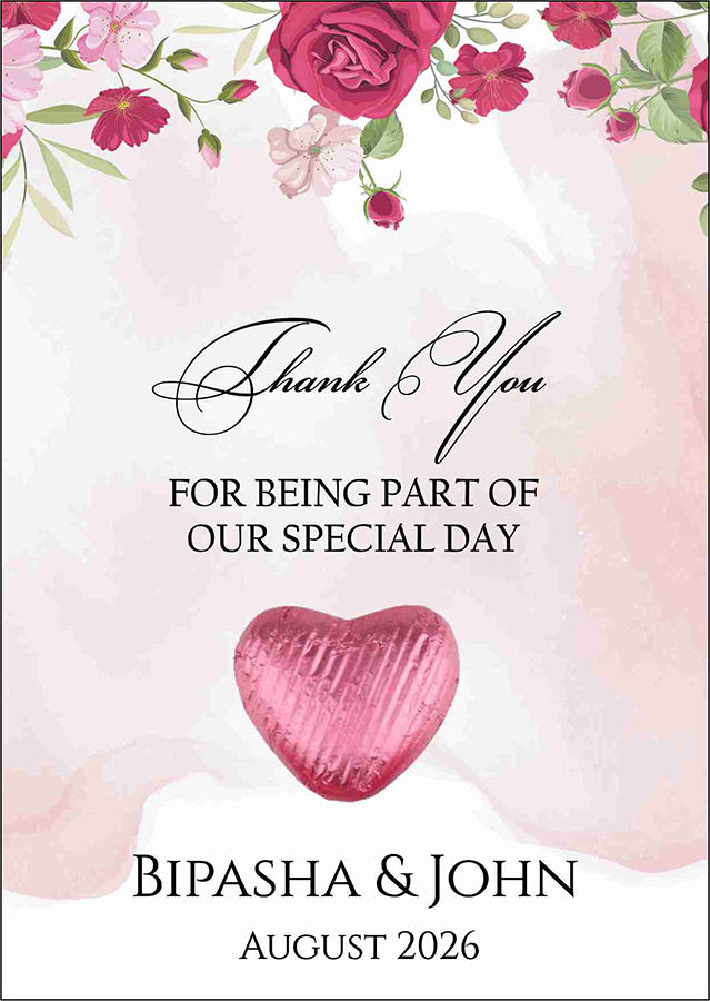 pink floral flat favour for chocolate wedding party