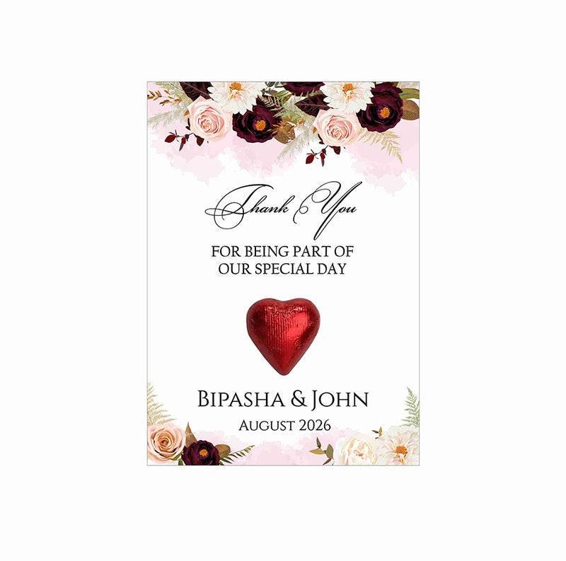 floral flat favour for chocolate wedding