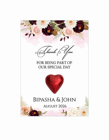 floral flat favour for chocolate wedding