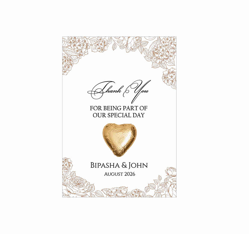 floral flat favour for chocolate wedding party