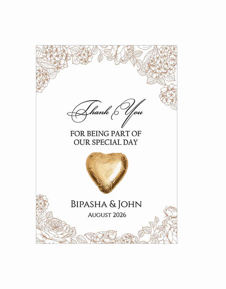 floral flat favour for chocolate wedding party