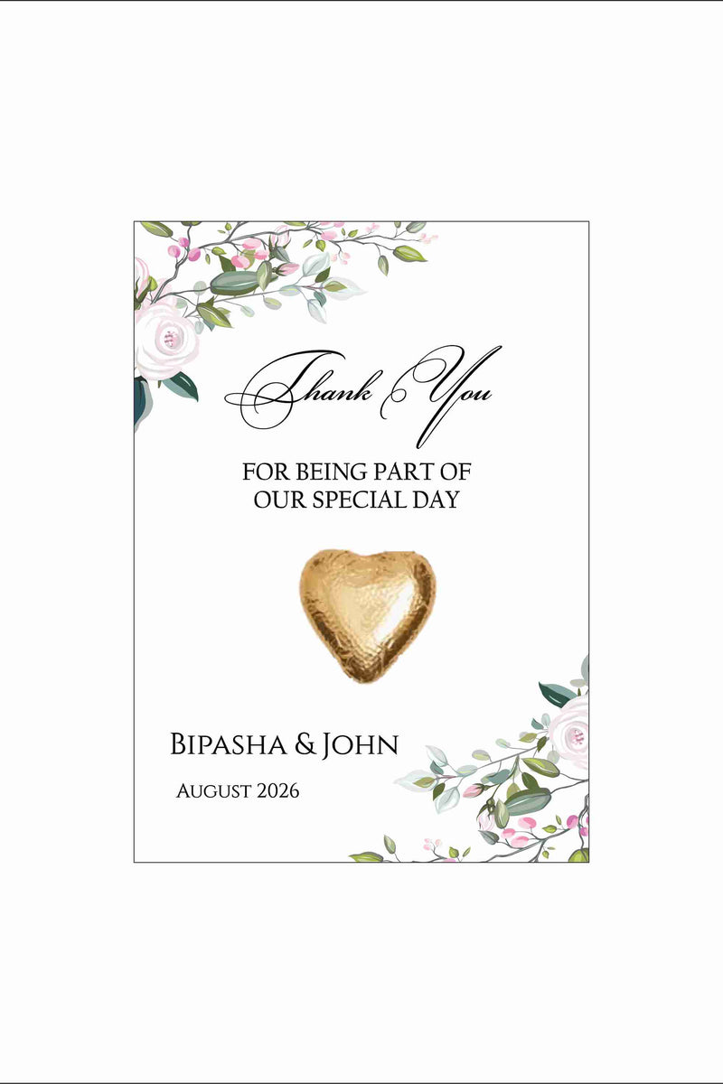 floral flat favour for chocolate wedding party