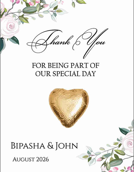 floral flat favour for chocolate wedding party