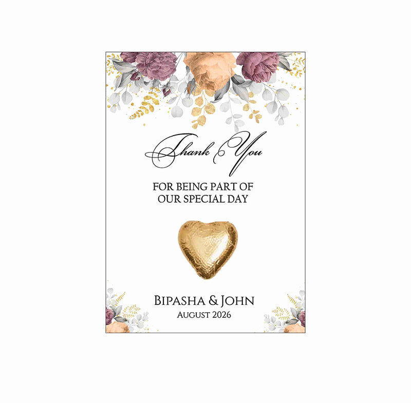 floral flat favour for chocolate wedding party