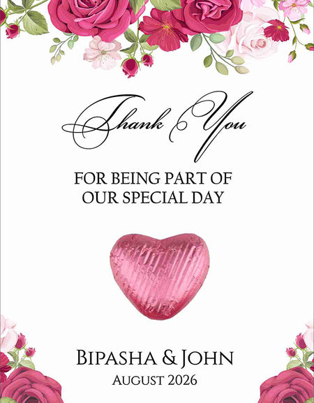 floral flat favour for chocolate wedding party pink