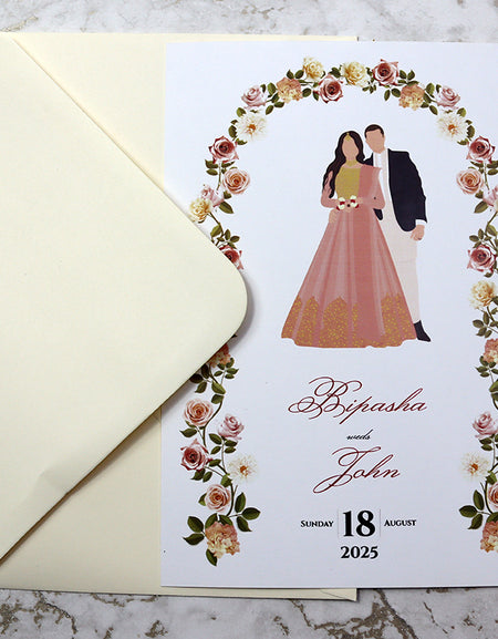 Pakistani Couple Caricature wedding invitation in A5 Size