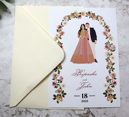 Pakistani Couple Caricature wedding invitation in A5 Size