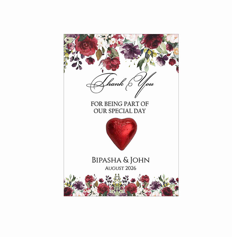 floral flat favour for chocolate wedding party red
