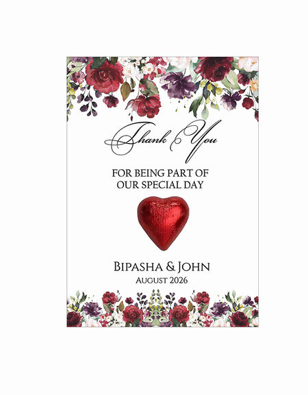 floral flat favour for chocolate wedding party red