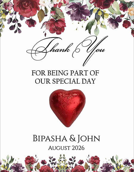 floral flat favour for chocolate wedding party red