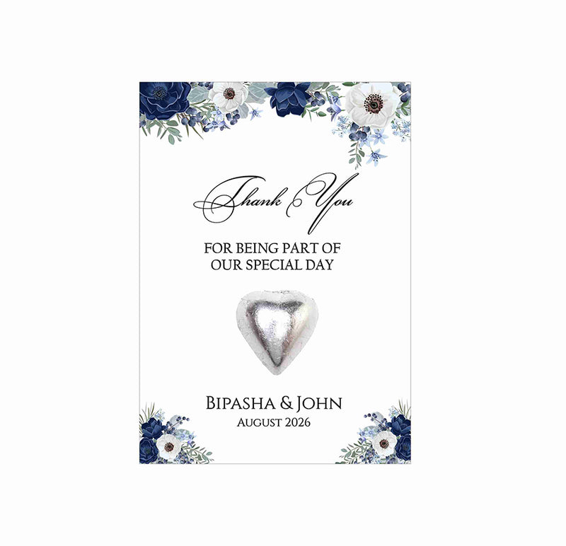 floral flat favour for chocolate wedding party blue
