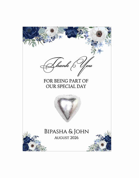 floral flat favour for chocolate wedding party blue