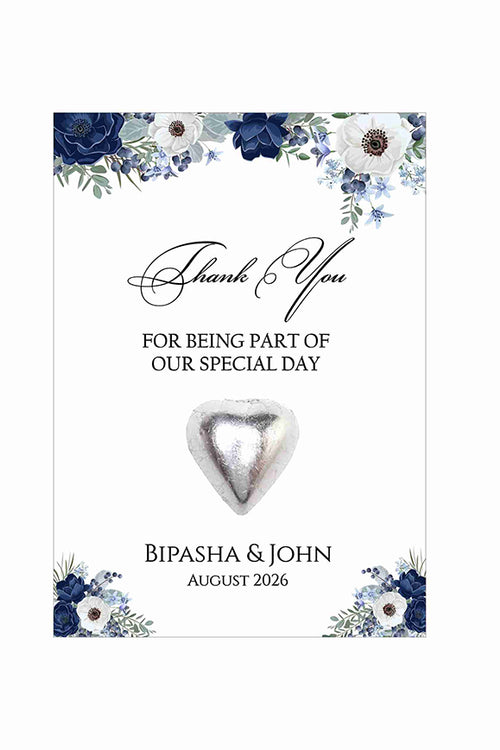Load image into Gallery viewer, floral flat favour for chocolate wedding party blue
