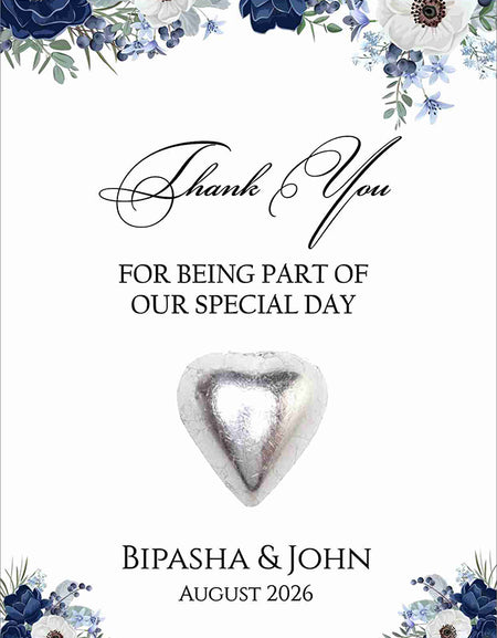 floral flat favour for chocolate wedding party blue