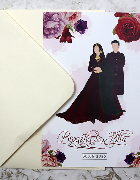 Maroon Wedding Invitation with Couple