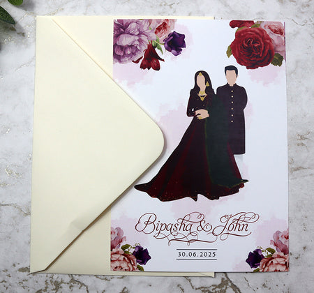 Maroon Wedding Invitation with Couple