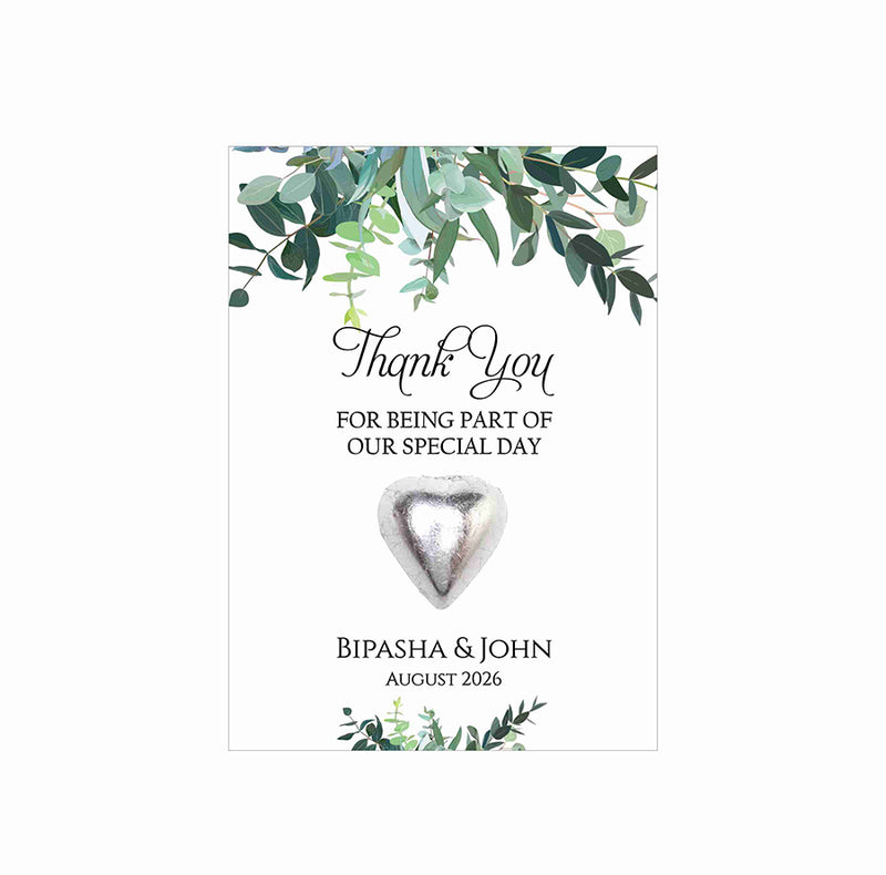 floral flat favour for chocolate wedding party green leaf