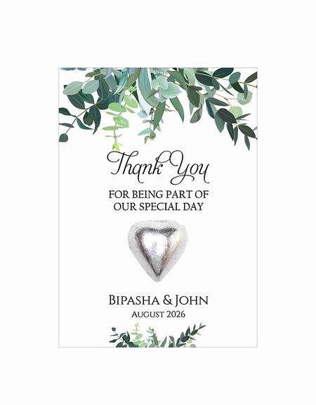 floral flat favour for chocolate wedding party green leaf