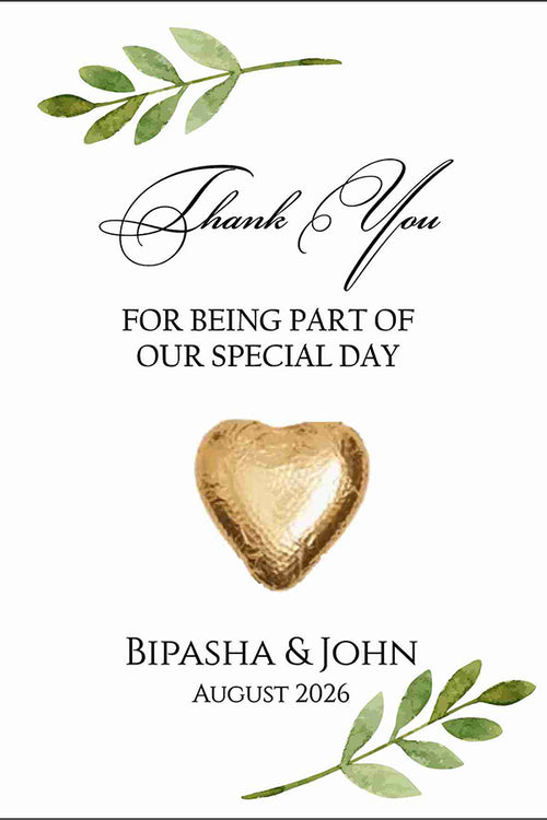 Load image into Gallery viewer, floral flat favour for chocolate wedding party green leaf
