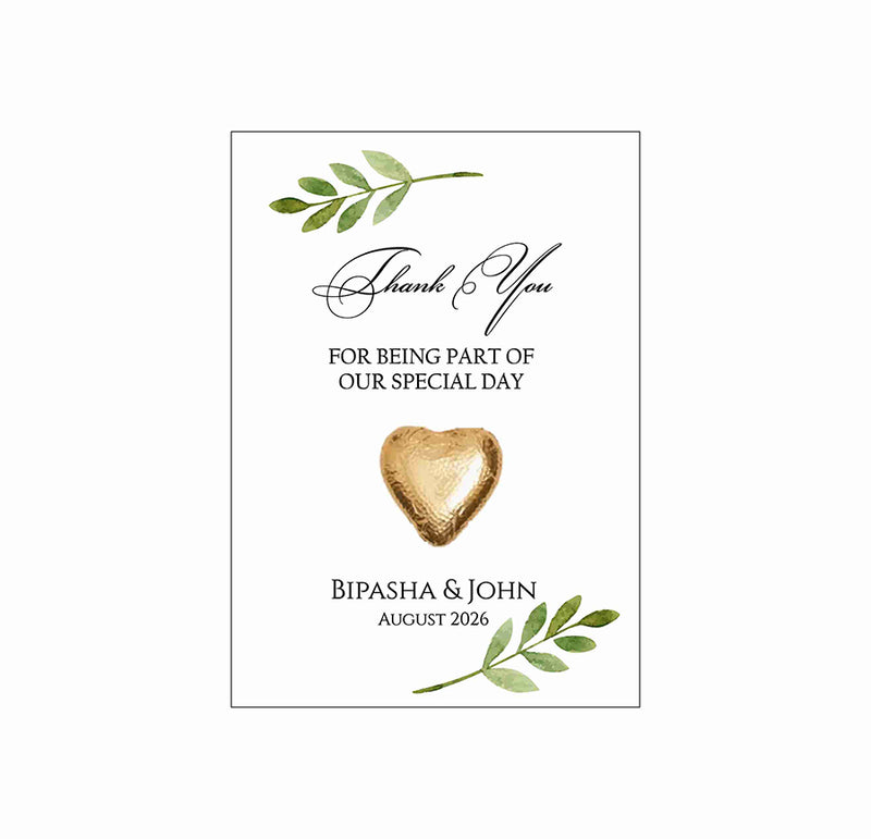 floral flat favour for chocolate wedding party green leaf