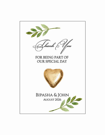 floral flat favour for chocolate wedding party green leaf