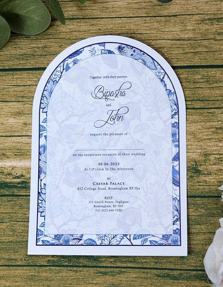 White Arch Blue Floral A5 Invitation ABC 1208