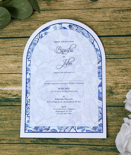 White Arch Blue Floral A5 Invitation ABC 1208