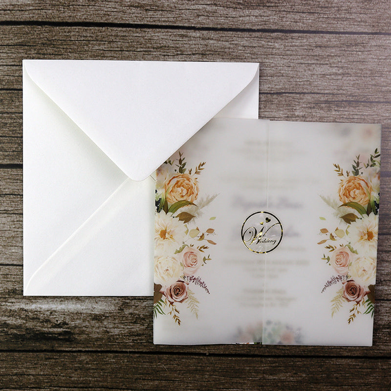 Floral Translucent Square Vellum Invitation ABC 1216