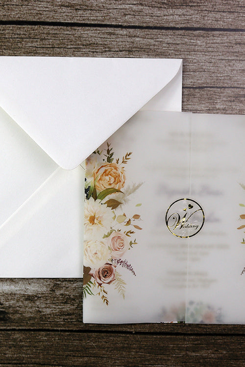 Load image into Gallery viewer, Floral Translucent Square Vellum Invitation ABC 1216
