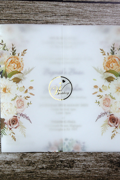 Load image into Gallery viewer, Floral Translucent Square Vellum Invitation ABC 1216
