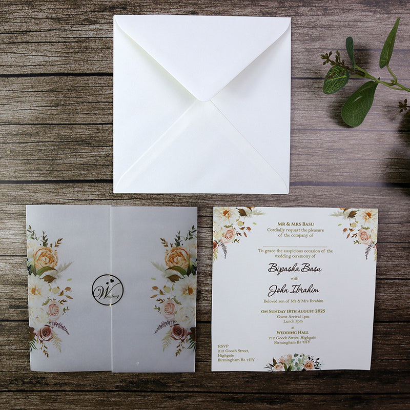 Floral Translucent Square Vellum Invitation ABC 1216