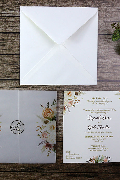 Load image into Gallery viewer, Floral Translucent Square Vellum Invitation ABC 1216
