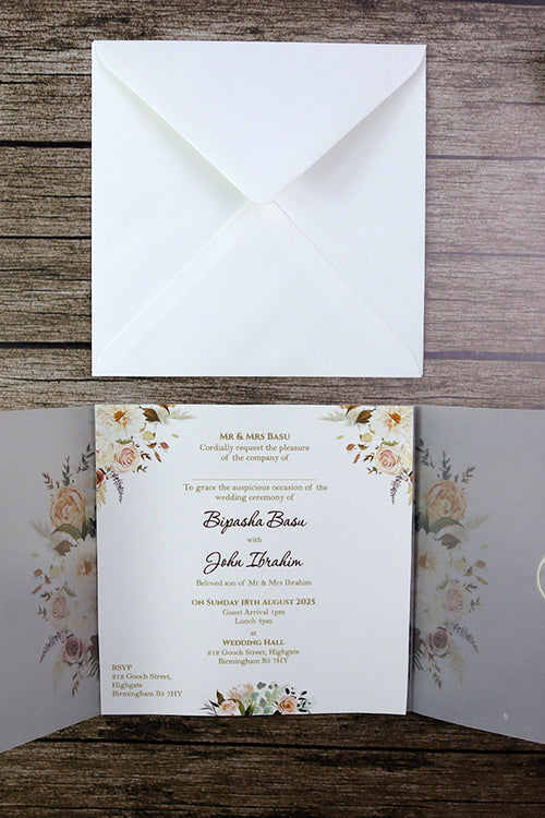 Load image into Gallery viewer, Floral Translucent Square Vellum Invitation ABC 1216
