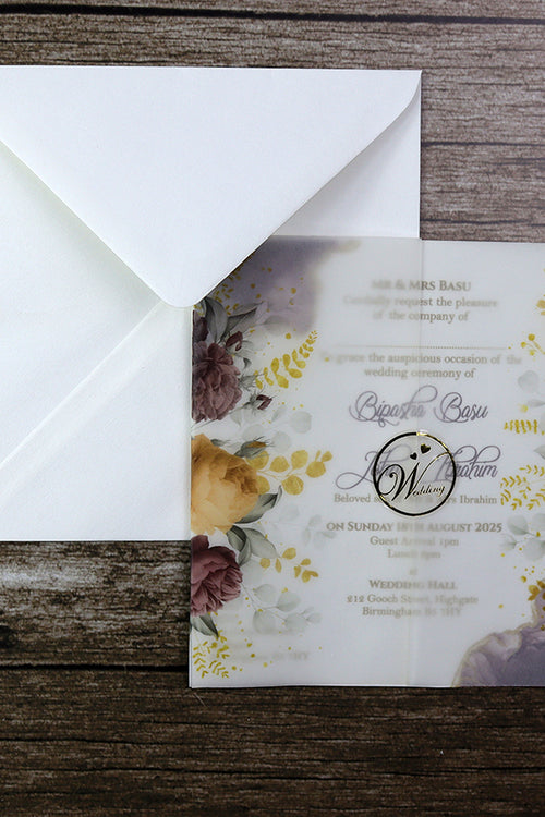 Load image into Gallery viewer, Floral Translucent Square Vellum Invitation ABC 1217
