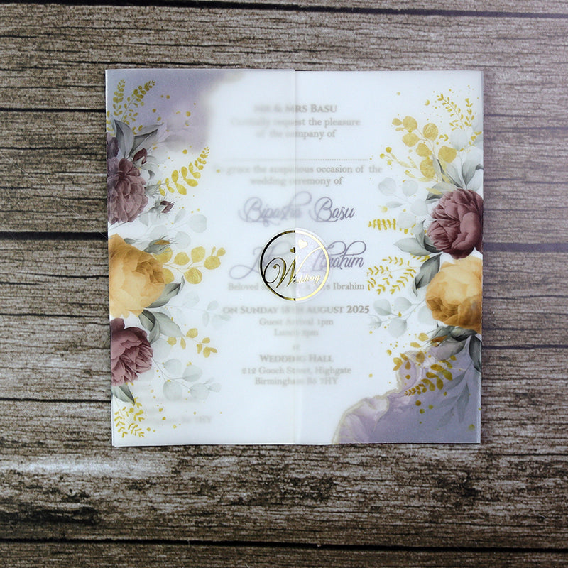 Floral Translucent Square Vellum Invitation ABC 1217