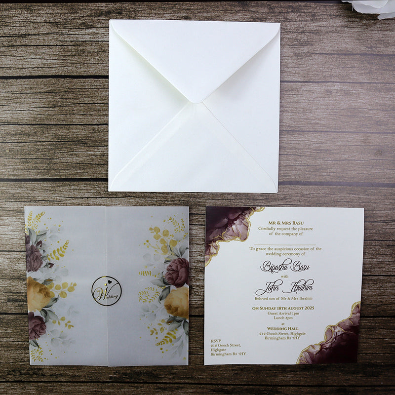 Floral Translucent Square Vellum Invitation ABC 1217